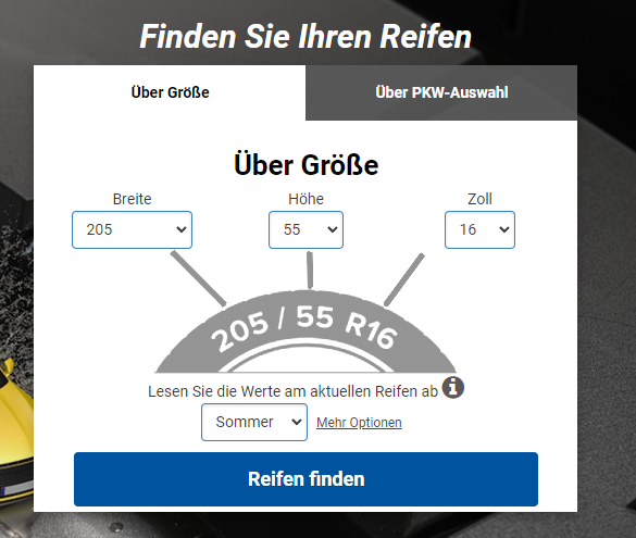 Screenshot der Shop-Webseite von ReifenDirekt.de