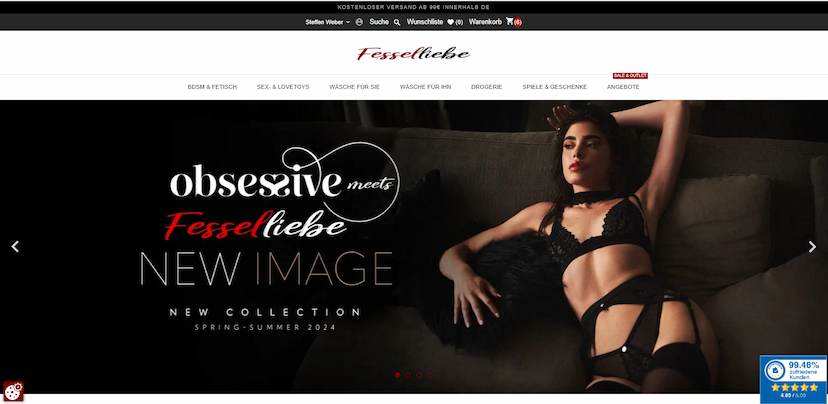 Screenshot der Shop-Webseite von Fesselliebe