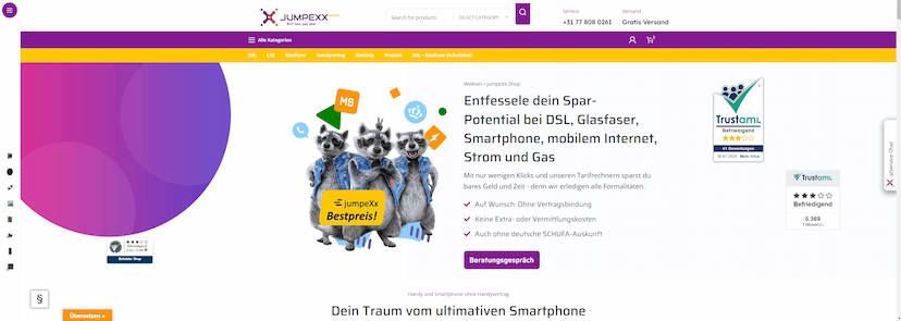 Screenshot der Shop-Webseite von JUMPEXX SHOP