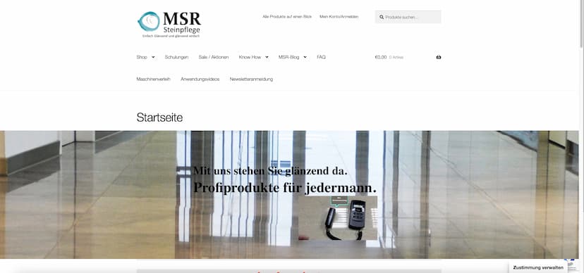 Screenshot der Shop-Webseite von MSR Steinpflege