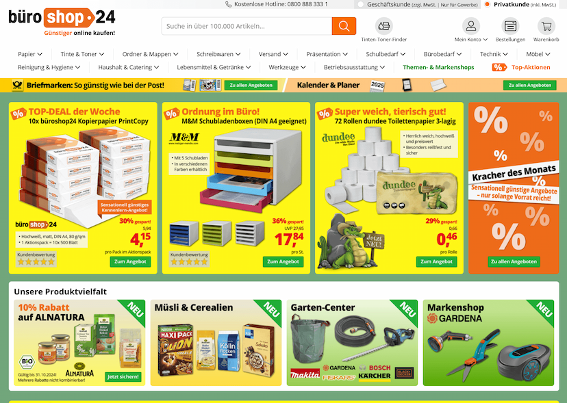 Screenshot der Shop-Webseite von büroshop24