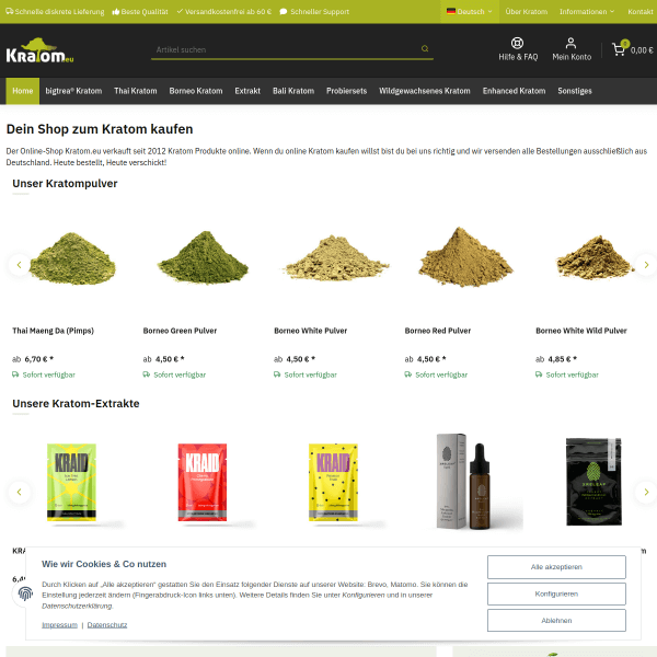 Screenshot der Shop-Webseite von Kratom.EU