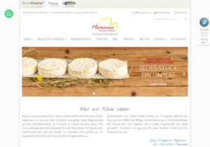 Screenshot der Shop-Webseite von Feiner Käse Hemmen